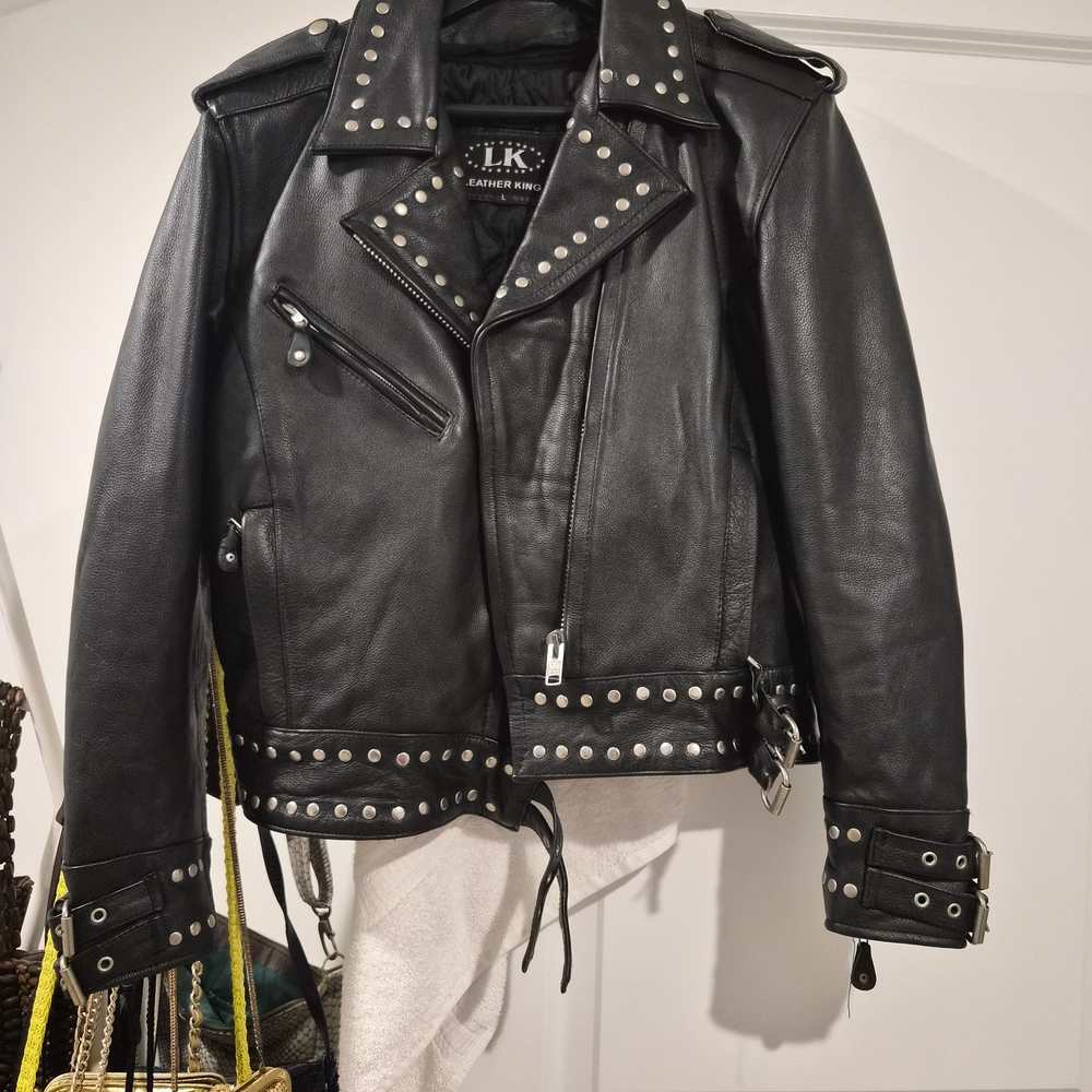 Leather King Echtes Leder Thinsulate Studded Biker Motor Jacket Large UNISEX